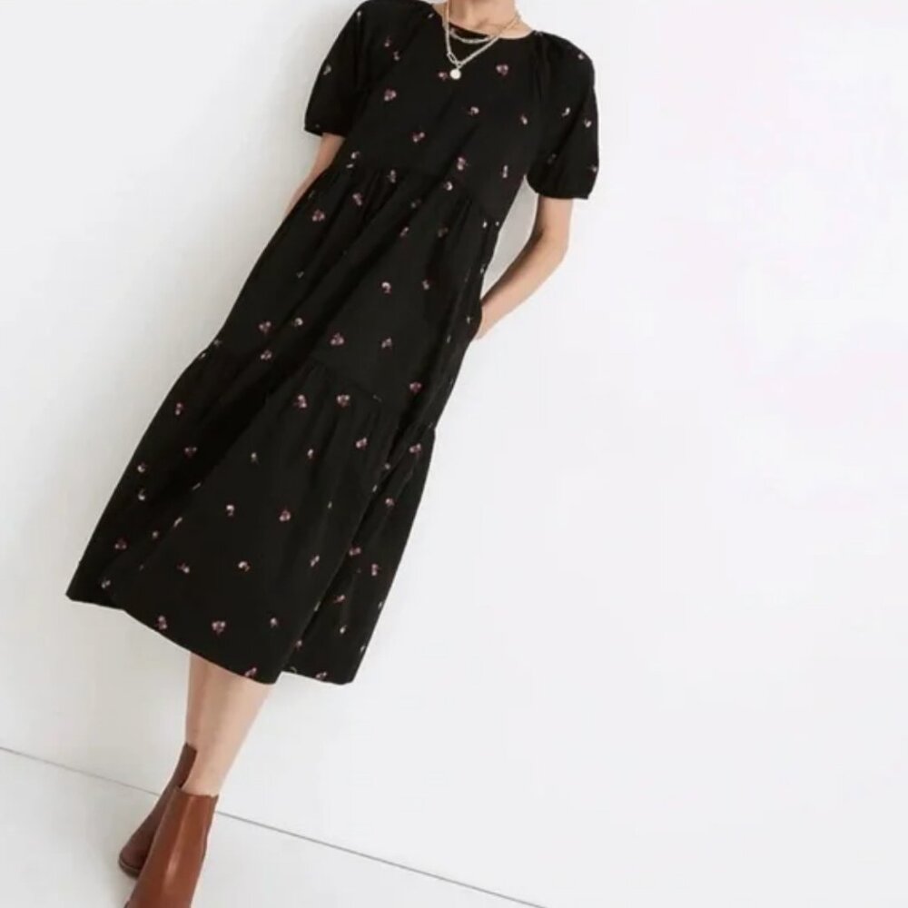 Madewell Short-Sleeve Cattail Tiered Dress in Amie Floral XS